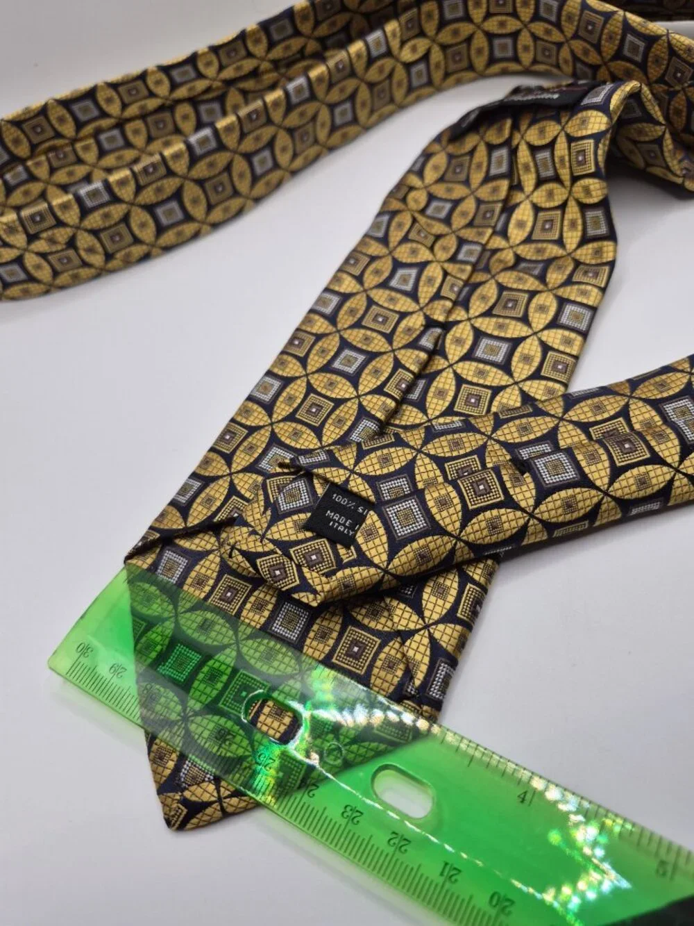 Jos. A. Bank Signature Collection Mens Silk Tie Yellow  Navy Geometric Pattern